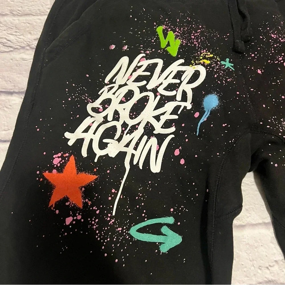 Never‎ Broke Again Graphic Print Sweat Shorts Casual Black - Picture 2 of 5